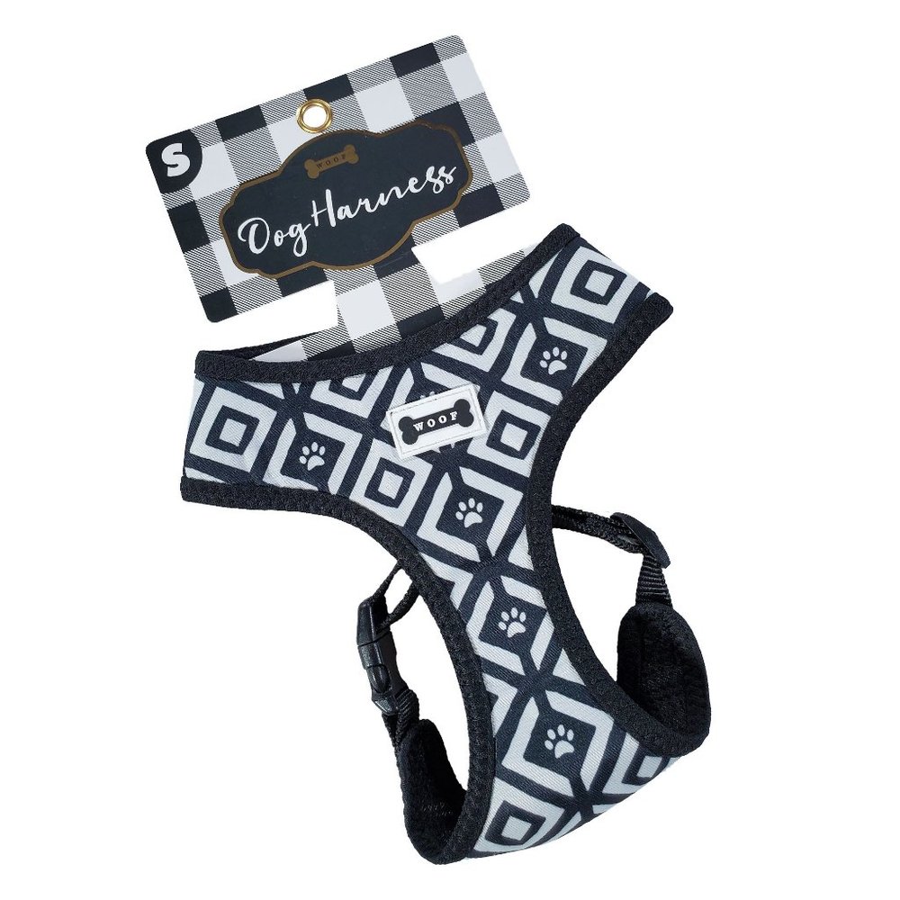 WOOF Black & White chevron print small Dog Harness - Small dog